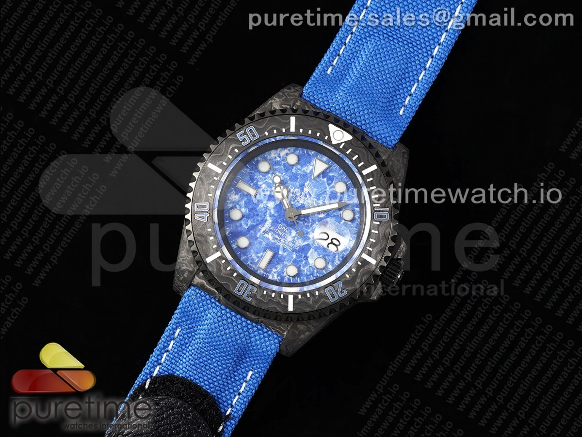 Sea Dweller 43mm Black Carbon DIWF Best Edition Blue Dial on Blue Nylon Strap A2824 V2