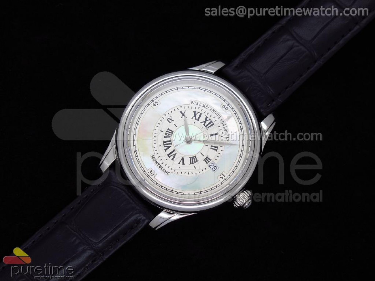 Pure Mecanique Horlogere SS White MOP Dial on Black Leather Strap A2824