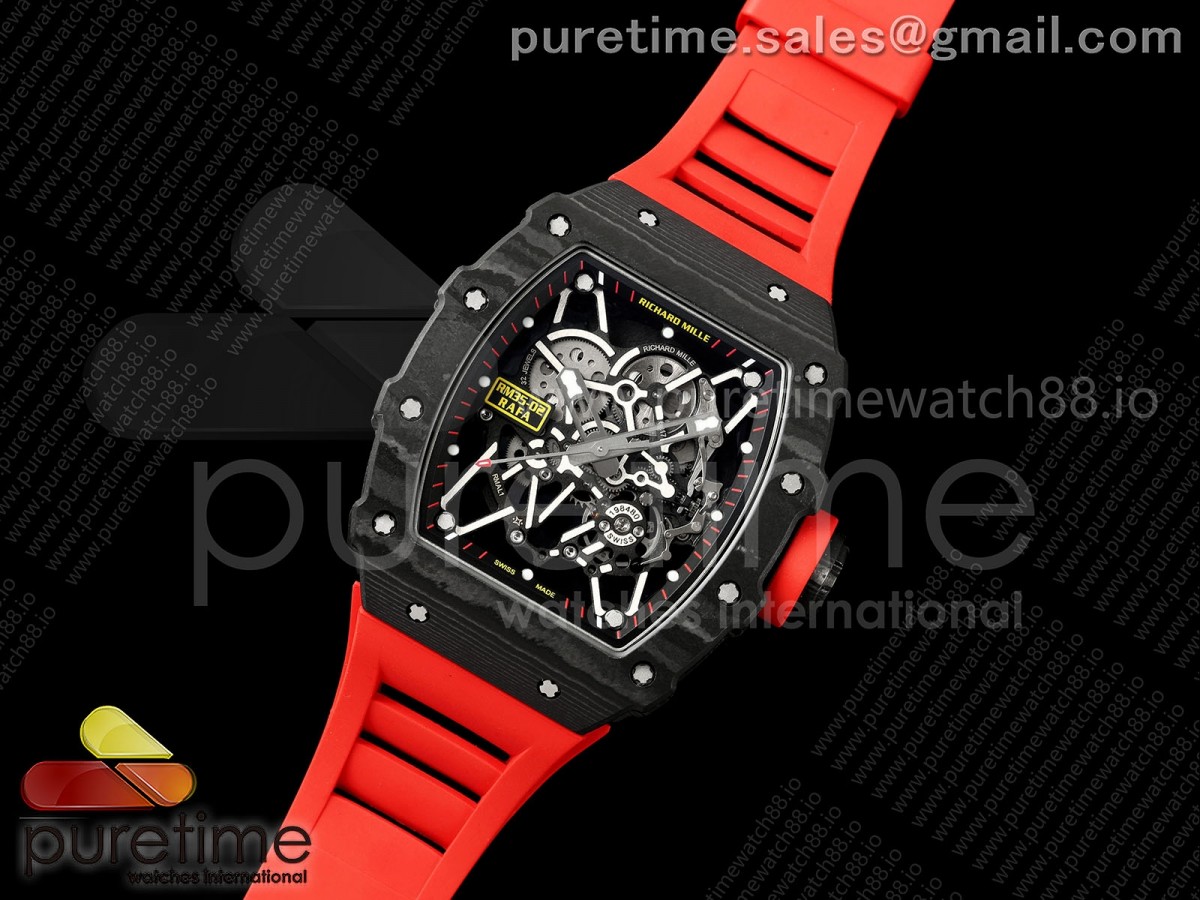 Mille Studio RM035-02 NTPT 1:1 Best Edition Skeleton Dial on Red Rubber Strap RMAL1 Super Clone Free Sprung