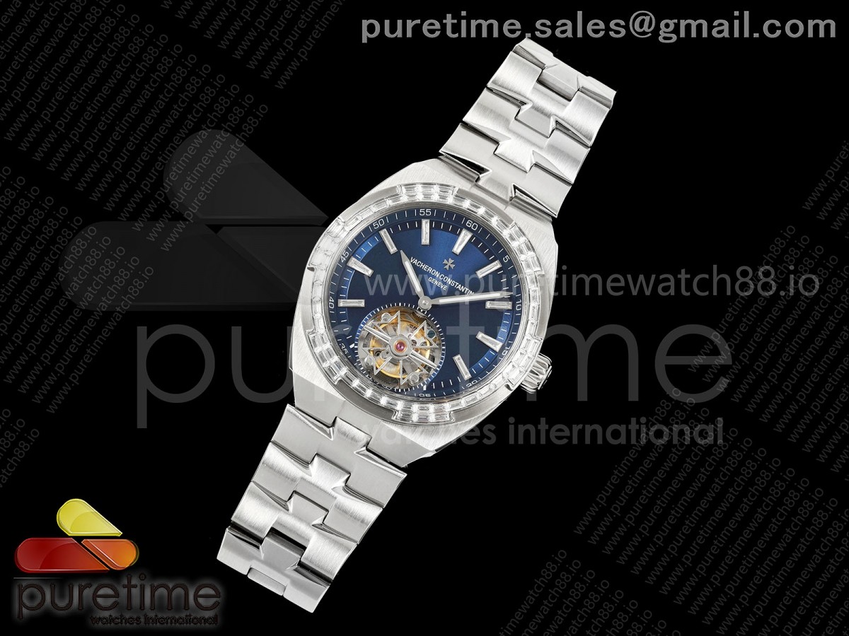 Overseas Tourbillon SS ANTF Best Edition Blue Dial Diamonds Bezel on SS Bracelet