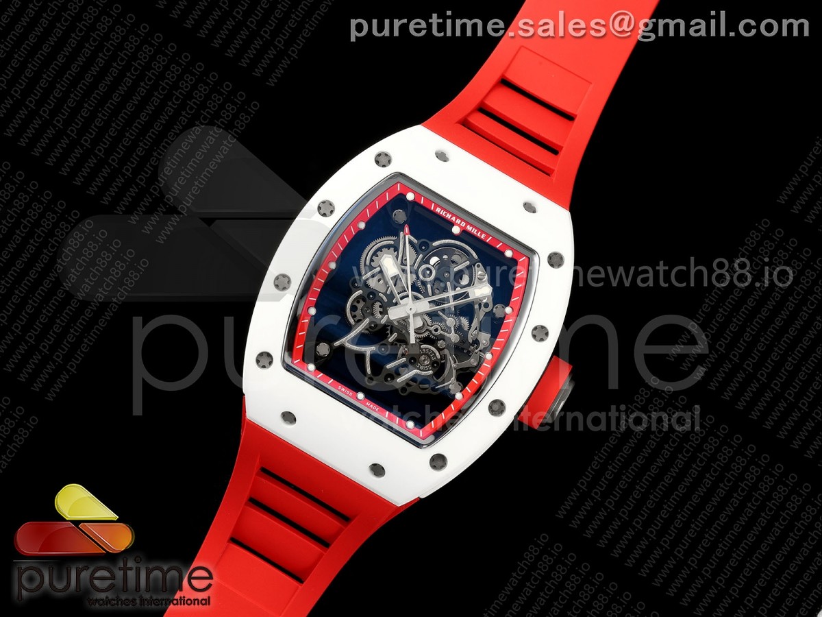 RM055 White Ceramic APSF 1:1 Best Edition Red Inner Bezel on Red Rubber Strap RMUL2 Super Clone