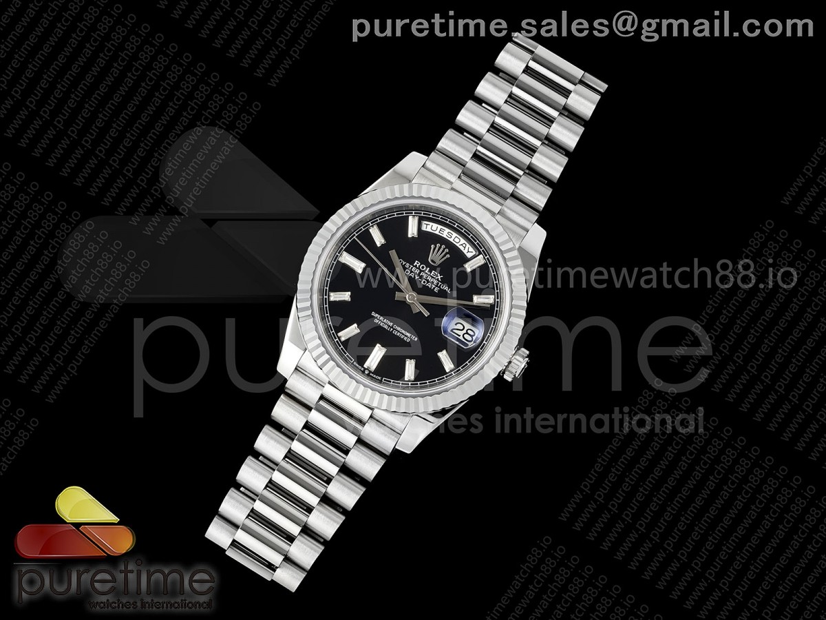 Day Date 40 SS RGF 1:1 Best Edition Black Stick Dial on President Bracelet VR3255