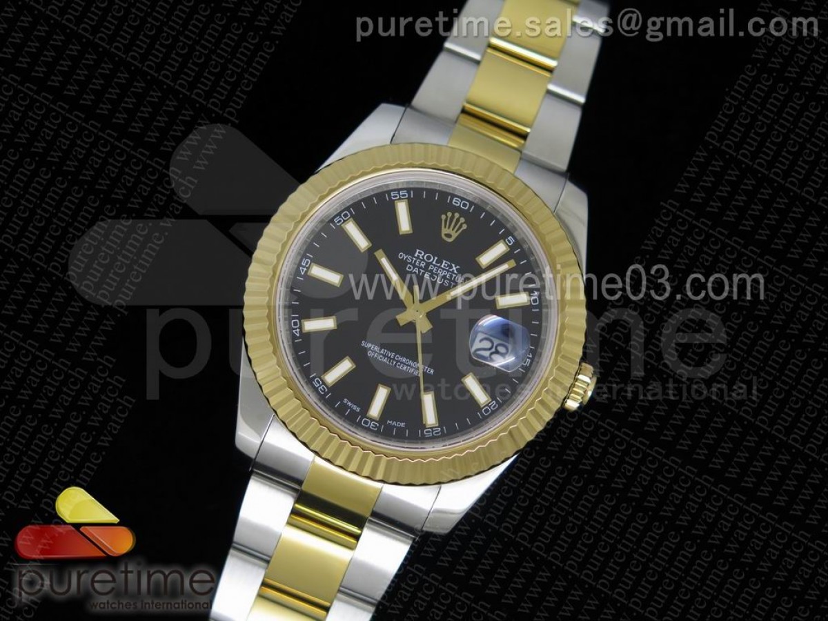 Date Just II 41mm SS/YG Black Dial Lumed Marker on SS/YG Bracelet A3136